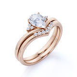 Cluster 1.25 Carat Almond Shape Moissanite and Diamond Contour Wedding Set in Rose Gold