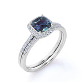 Semi Eternity Pave 1.75 Carat Cushion Cut and Diamond Halo Wedding Set Rings