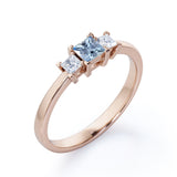 1 ct Princess Aquamarine Three Stone Engagement Ring