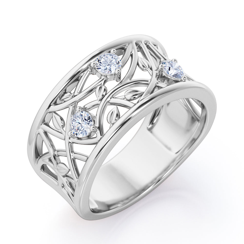 Open Work Curvy Nature Diamonds Ring Band in Rose Gold