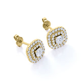 Claw Set 0.53 CT TDW Round White Diamond Frame Double Halo Stud Earrings in White Gold