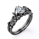 1.25 Carat Pear Cut Moissanite And Diamond Vintage Milgrain Wedding Ring Set In White Gold