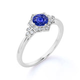 1.25 Ct Round Cut Lab Sapphire Floral Engagement Ring