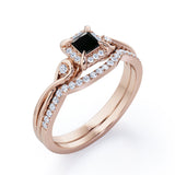 0.69 ct Princess Lab Black Diamond Cushion Halo Bridal Set