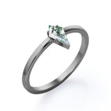 Striking 1 carat Solitaire Kite Shape Moss Agate Engagement Ring in Black Gold