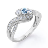 Double Milgrain Curve Infinity 0.7 carat Round Aquamarine and Moissanites Engagement Ring in White Gold