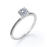 Perfect 4-Prong 1 TCW Round-Shaped Moissanite with Lab Created Black Diamond Pave-Accented Engagement Ring in Rose Gold
