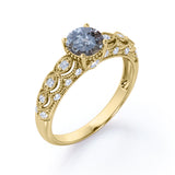 1 Ct Round Salt and Pepper Diamond Vintage Engagement Ring