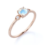 Limited Time Sale 1.35 Carat Round Shape Rainbow Moonstone and 3 Stone Diamond Vintage Engagement Ring in White Gold