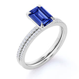 Limited Time Sale: 2 Carat emerald cut Blue Sapphire and Diamond Wedding Ring Set