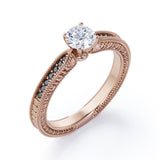 Edwardian Style - 1.25 TCW Round Cut Moissanite with Lab Created Black Diamond - Milgrain Bordered Engagement Ring in White Gold