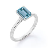 1 Carat emerald cut Aquamarine Solitaire Engagement Ring in White Gold