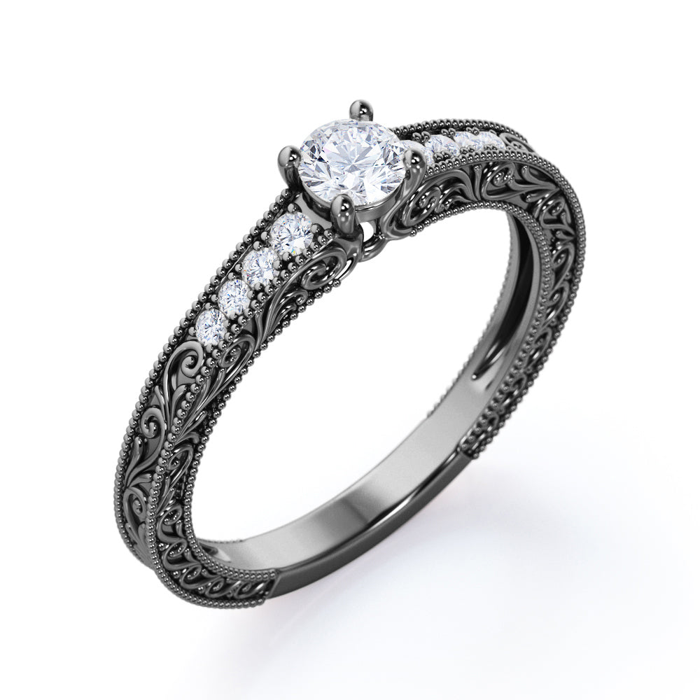 Vintage 0.75 Carat Round Cut Moissanite Engagement Ring