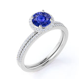 1.5 Ct Round Cut Lab Sapphire Halo Wedding Ring Set