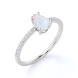 Solitair 0.75 Ct Pear Cut Lab Created Opal Promise Ring