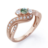 Double Milgrain Curve Infinity 0.7 carat Round Green Moss Agate and Moissanites Engagement Ring in Black Gold