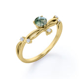 Twisted Up-Side Down 0.55 carat Round Moss Agate and Moissanite Engagement Ring in White Gold