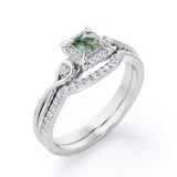 Infinity 0.85 TCW Princess Moss Agate Split Shank Bridal Set