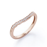 0.15 TCW Round Cut Diamond - Pave Channel Design - Curved Shank Starlight Wedding Band - 10K Rose Gold