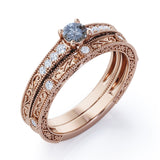 Art Deco 0.55 Ct Round Salt and Pepper Diamond Wedding Ring Set