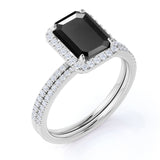 1.75 ct Emerald Lab Black Diamond Halo Wedding Set