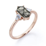 1.15 ct Hexagon Black Rutilated Quartz Five Stone Engagement Ring