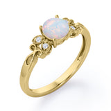 Tiny Butterfly 0.5 carat Round Opal and Diamond Vintage Engagement Ring in Rose Gold