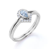 Bezel 1.75 Carat Almond Shape Aquamarine and Diamond Contour Wedding Set in Rose Gold