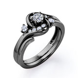 6 Prong Tension Design - 0.55 TCW Round Shaped Moissanite and Diamond - Flush Chanel Wedding Ring Set - Rose Gold