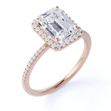 Pave Set 1.5 Carat Emerald Moissanite Halo Engagement Ring