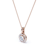 Four Prong Set Solitaire 1.10 Carat Round Certified Moissanite Hidden Halo Pendant Necklace in Rose Gold