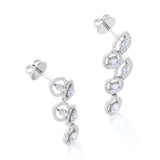 Floral 1.35 Carat Round Cut White Sapphire And Diamond Pave Set Drop Earrings In Rose Gold