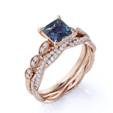 Infinity 1.75 Ct Princess Lab Alexandrite Bridal Set