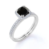 Beautiful 1.75 Carat Cushion cut Lab Black Diamond Halo Wedding Ring Set in Rose Gold