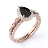 Bestselling 1.75 Carat Pear cut Wedding Ring Set with Lab Black Diamond for Women in Rose Gold