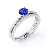 Perfect 1.25 Carat Round cut Sapphire and Diamond Bridal Ring Set in White Gold