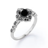 1.5 ct Round Lab Black Diamond Vintage Flower Engagement Ring