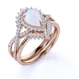 Antique 1.75 Ct Pear Cut Lab Created Opal Bridal Set