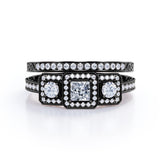 1.25 Carat Princess Cut Moissanite And Diamond Three Stone Trilogy Wedding Ring Set In White Gold