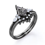 Vintage 1.40 ct Kite Black Rutilated Quartz Filigree Crown Bridal Set