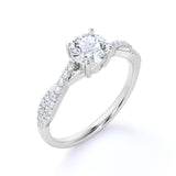 Flawless 1.25 Carat Round Cut Moissanite and Diamond Engagement Ring in 10k White Gold Celebrity Ring