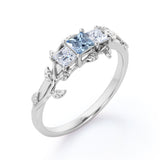 1 ct Princess Aquamarine Floral Engagement Ring