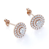 Claw Set 1.20 Carat Round Certified Moissanite and Diamond Double Halo Pave Studs - Wedding Earrings in Rose Gold