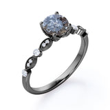 Unique 0.45 Carat Round Cut Genuine Salt and Pepper Diamond Art Deco Engagement Ring In White Gold