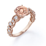 Limited Time Sale: Huge 1.50 Carat Round cut Morganite and Diamond Trilogy Three Stone Engagement Ring in Rose Gold