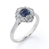 2 Ct Cushion Lab Alexandrite Vintage Engagement Ring