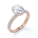Flawless 1.5 Carat Oval Cut Moissanite and Diamond Wedding Ring Set in 10k Rose Gold Hand Made