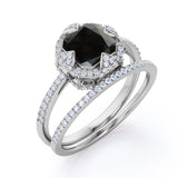 Unique 1.50 Carat Princess cut Lab Black Diamond Bridal Set with semi eternity band in Rose Gold