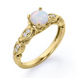 Decorative Basket Prong 0.5 carat Round Opal and Diamond Nature-Inspired Ring in Rose Gold