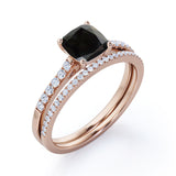 Perfect 1.50 Carat Princess cut Lab Black Diamond Bridal Ring Set in Rose Gold